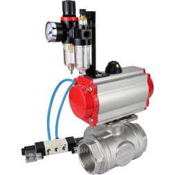 Кран шаровой BV3232P(4pc)-SP-3WL-T-ISO-H Ду65 Ру40, стандартнопроходной, четырехсоставной, корпус - нержавеющая сталь 316, уплотнение - PTFE, внутренняя резьба, с пневмоприводом PA-SA-105, пневмораспределителем 4V320-10 AC220V, БПВ AFC2000