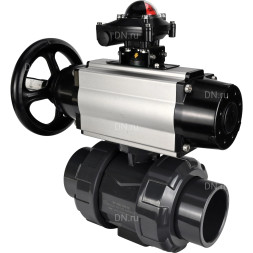 Кран шаровой BV4242E-FP-GRM-ISO Дн32 Ру10 полнопроходной, корпус - НПВХ, шар - НПВХ, уплотнение - EPDM, с пневмоприводом PA-DA-105-1, пневмораспределителем 4M310-08 AC220V и БКВ APL-210N