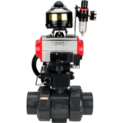 Кран шаровой BV4242E-FP-GRM-ISO Дн65 Ру10 полнопроходной, корпус - НПВХ, шар - НПВХ, уплотнение - EPDM, с пневмоприводом PA-DA-065, пневмораспределителем 4M310-08 AC220V, ручным дублером MON1-250-T26-ISO, БКВ APL-510N EX и БПВ AFC2000