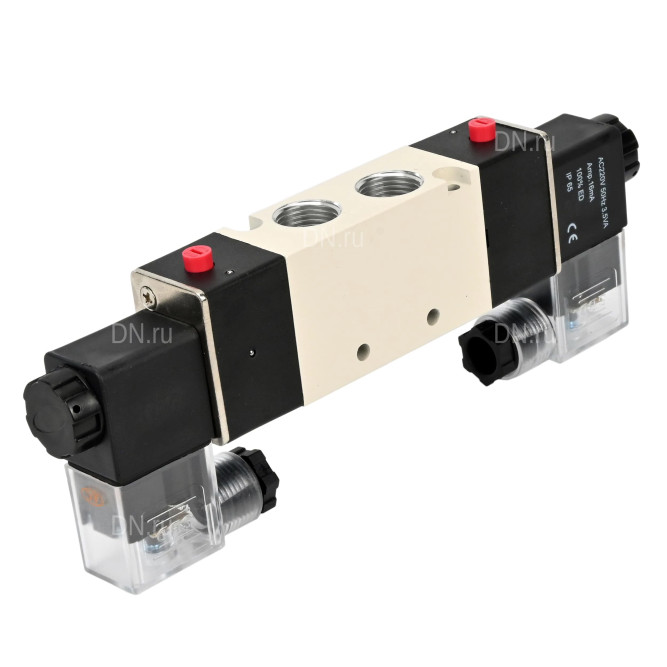 Пневмораспределитель 4V320-10 AC220V 3/8″ бистабильный, пятиканальный, с двусторонним ЭМУ (подключение со шлангами)