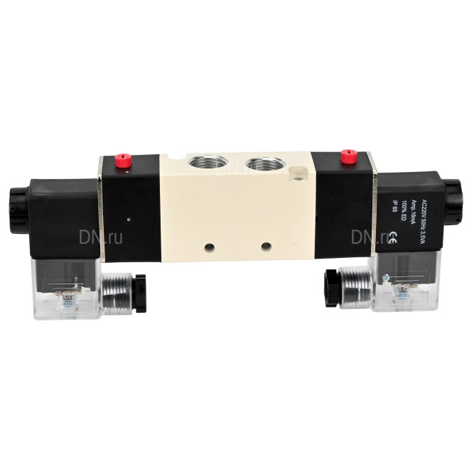 Пневмораспределитель 4V320-10 AC220V 3/8″ бистабильный, пятиканальный, с двусторонним ЭМУ (подключение со шлангами)