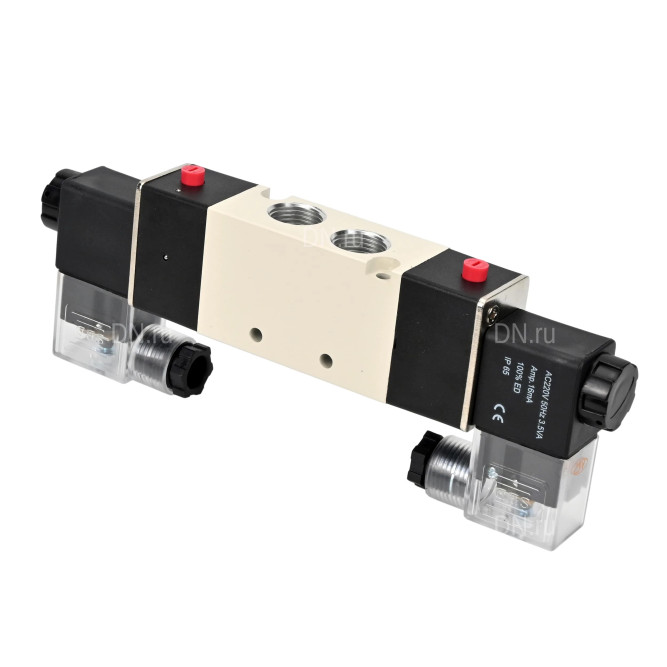 Пневмораспределитель 4V320-10 AC220V 3/8″ бистабильный, пятиканальный, с двусторонним ЭМУ (подключение со шлангами)