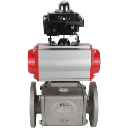 Кран шаровой BV3232P(4pc)-FP-3WL-F Ду40 Ру16 полнопроходной трехходовой, фланцевый, корпус - нержавеющая сталь SS316, с пневмоприводом PA-DA-065 двойного действия, пневмораспределителем 4M310-08 AC220V и БКВ APL-410N EX