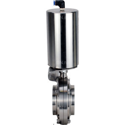 Затвор дисковый поворотный WBV3131S-2W-W-H Ду20 Ру10 под приварку, пищевая нержавеющая сталь 304, уплотнение – Silicon, с пневмоприводом PA-SA-85 с возвратными пружинами