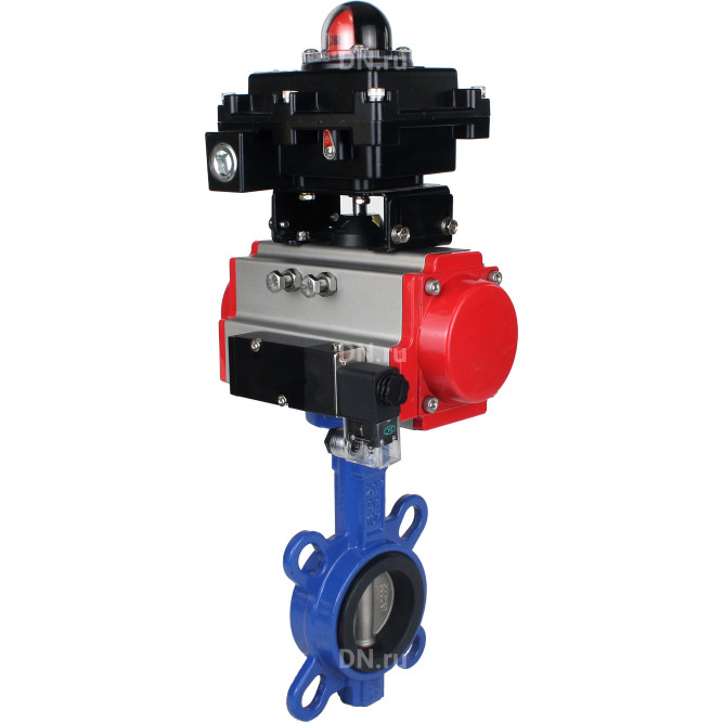 Затвор дисковый поворотный WBV1132N-2W-Fb-H Ду300 Ру16, корпус - чугун GG25, диск - нержавеющая сталь 316L, уплотнение - NBR, с пневмоприводом PA-SA-210 с возвратными пружинами, пневмораспределителем 4M310-08 AC220V, БКВ APL-410N EX