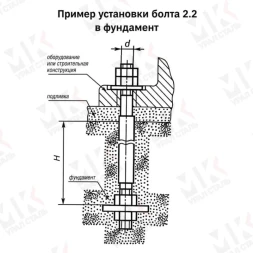 Болт фундаментный тип 2.2 М64х1000 мм ГОСТ 24379.1-2012 с анкерной плитой