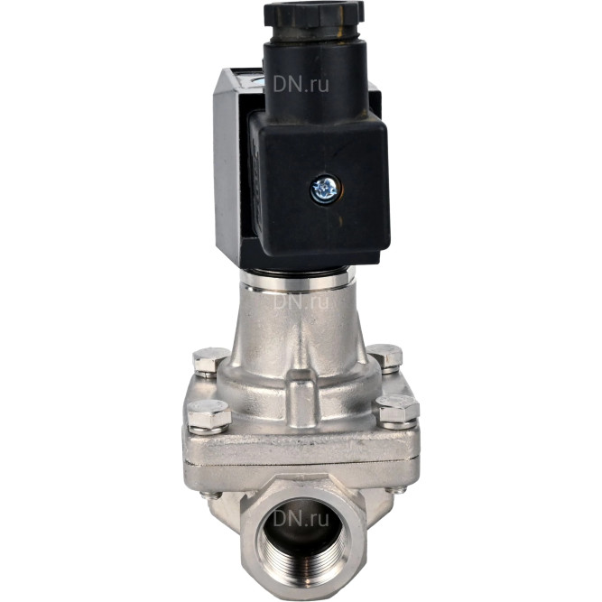 Клапан электромагнитный VS731-PT-NC-24VDC 3/4″ Ду20 Ру6 соленоидный двухходовой, корпус - нержавеющая сталь 304, уплотнение - PTFE, внутренняя резьба, прямого действия, нормально закрытый, с нулевым перепадом давления, катушка - 24В