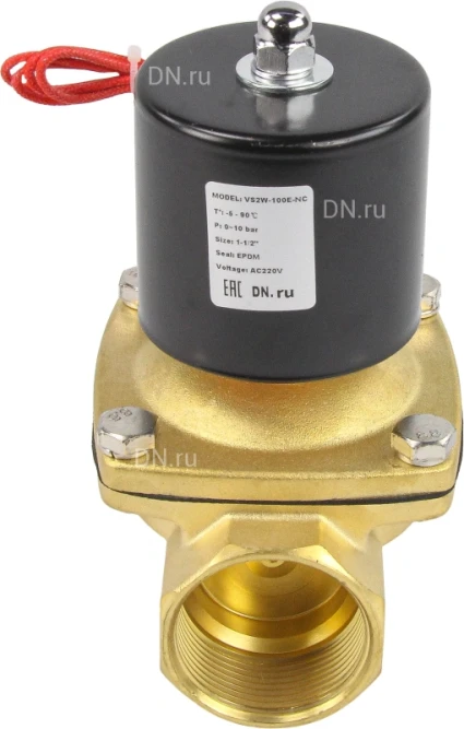 Клапан электромагнитный VS100-ET-NC-24VAC 1 1/2″ Ду40 Ру10 прямого действия двухходовой, корпус - латунь, присоединение - внутренняя резьба, уплотнение - EPDM, нормально-закрытый, катушка - 24 В AC