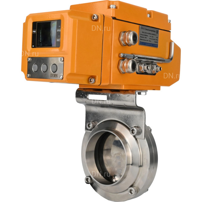 Затвор дисковый поворотный WBV3131E-2W-W-H Ду80 Ру10 под приварку, корпус - пищевая нержавеющая сталь 304, уплотнение - EPDM, с электроприводом QT-N-005EM-A1-220VAC-У1 c датчиком обратной связи и входным управляющим сигналом 4-20мА HARK