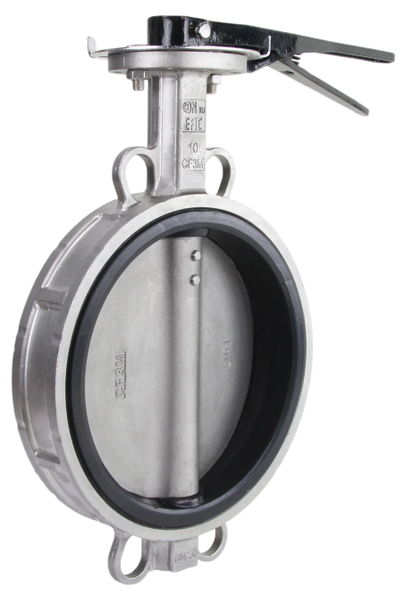 Затвор дисковый поворотный WBV3232N-2W-Fb-H Ду250 Ру16 межфланцевый, корпус - нержавеющая сталь 316L, диск - нержавеющая сталь 316L, уплотнение - NBR, с рукояткой, квадрат 22х22, F10