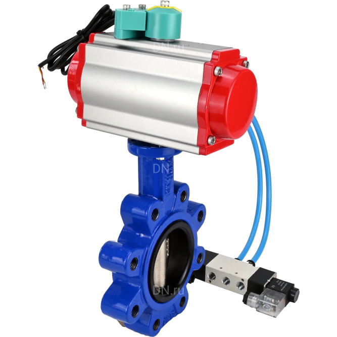 Затвор дисковый поворотный WBV1616N-2W-Fb-H Ду65 Ру16 LUG корпус - чугун QT450, диск - чугун QT450, уплотнение - NBR, с пневмоприводом PA-DA-065, пневмораспределителем 4V320-08 AC220V и магнитным переключателем ALS200D