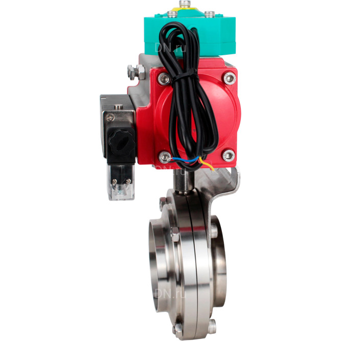 Затвор дисковый поворотный WBV3131E-2W-T-H Ду65 Ру10 резьбовой, пищевая нержавеющая сталь 304, уплотнение - EPDM, с пневмоприводом PA-DA-052, пневмораспределителем 4M310-08 DC24V и магнитным переключателем ALS200D