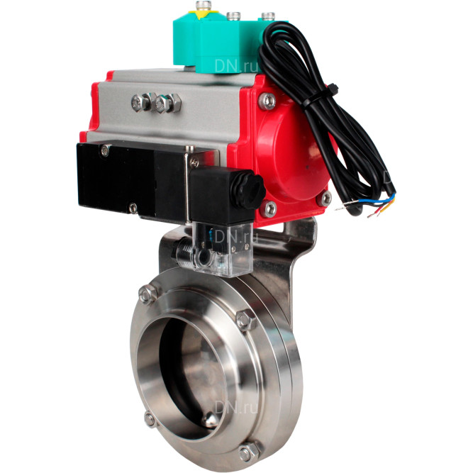 Затвор дисковый поворотный WBV3131E-2W-T-H Ду65 Ру10 резьбовой, пищевая нержавеющая сталь 304, уплотнение - EPDM, с пневмоприводом PA-DA-052, пневмораспределителем 4M310-08 DC24V и магнитным переключателем ALS200D