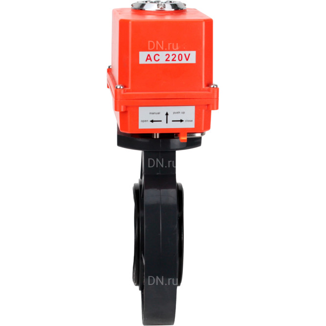 Затвор дисковый поворотный WBV4242E-2W-Fb-ISO Дн50 Ру10 межфланцевый, корпус - НПВХ, диск - НПВХ, уплотнение - EPDM, с электроприводом QT-N-003EM-O1-220VAC-У1 MINI