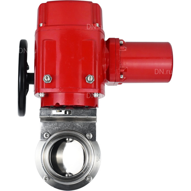 Затвор дисковый поворотный WBV3131E-2W-T-H Ду32 Ру10 резьбовой, корпус - пищевая нержавеющая сталь 304, уплотнение - EPDM, с электроприводом QT-EX-005M-O2-380VAC-У1 с моментной муфтой и штурвалом