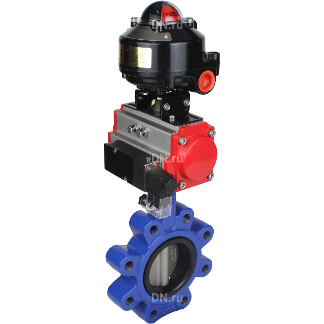Затвор дисковый поворотный WBV1631E-2W-Fb-H Ду150 Ру16 LUG корпус - чугун QT450, диск - нержавеющая сталь 304, уплотнение - EPDM, с пневмоприводом PA-DA-105, пневмораспределителем 4M310-08 DC24V и БКВ APL-510N EX