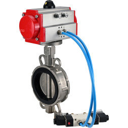 Затвор дисковый поворотный WBV3232N-2W-Fb-H Ду150 Ру16, корпус - нержавеющая сталь 316L, диск - нержавеющая сталь 316L, уплотнение - NBR, с пневмоприводом PA-DA-130, пневмораспределителем 4M320-10 AC220V