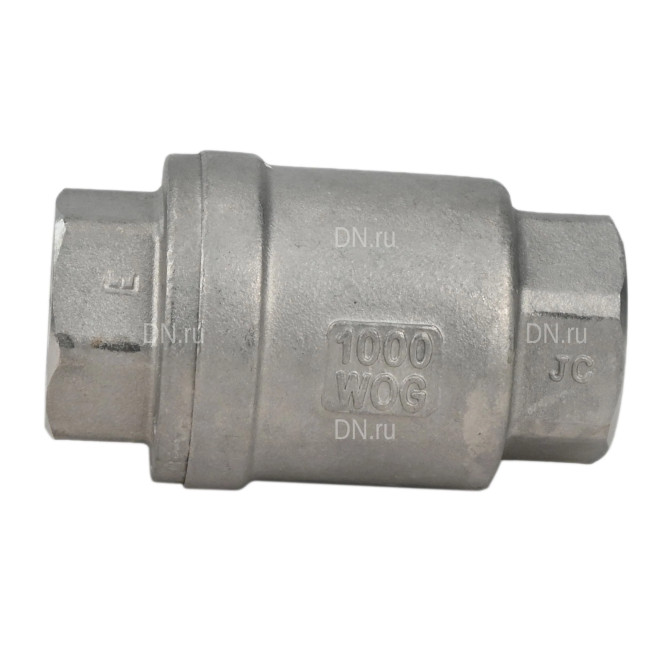 Клапан обратный VCS3232P-T 3/4″ Ду20 Ру16 резьбовой, пружинный, корпус - нержавеющая сталь 316, диск - нержавеющая сталь 316, уплотнение - металл