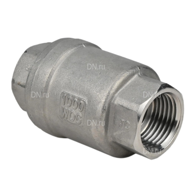 Клапан обратный VCS3232P-T 3/4″ Ду20 Ру16 резьбовой, пружинный, корпус - нержавеющая сталь 316, диск - нержавеющая сталь 316, уплотнение - металл