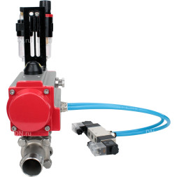 Кран шаровой BV3131P(3pc)-FP-W-ISO-H LONG Ду125 Ру16 полнопроходной, корпус - нержавеющая сталь 304, уплотнение - PTFE, под приварку, с пневмоприводом PA-DA-130, пневмораспределителем 4V320-10 AC220V и БПВ AFC2000