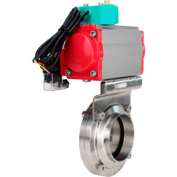 Затвор дисковый поворотный WBV3131E-2W-T-H Ду80 Ру10 резьбовой, пищевая нержавеющая сталь 304, уплотнение - EPDM, с пневмоприводом PA-DA-052, пневмораспределителем 4M310-08 DC24V и магнитным переключателем ALS200D