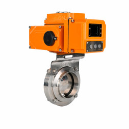 Затвор дисковый поворотный WBV3131E-2W-W-H Ду15 Ру10 под приварку, корпус - пищевая нержавеющая сталь 304, уплотнение - EPDM, с электроприводом QT-N-005EM-B1-220VAC-У1 c датчиком обратной связи и входным управляющим сигналом 0-10В HARK