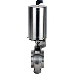 Затвор дисковый поворотный WBV3131S-2W-W-H Ду40 Ру10 под приварку, пищевая нержавеющая сталь 304, уплотнение – Silicon, с пневмоприводом PA-SA-85 с возвратными пружинами