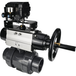 Кран шаровой BV4242E-FP-GRM-ISO Дн25 Ру10 полнопроходной, корпус - НПВХ, шар - НПВХ, уплотнение - EPDM, с пневмоприводом PA-DA-105-1 и пневмопозиционером YT-1000RSN без обратной связи