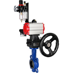 Затвор дисковый поворотный WBV1432N-2W-Fb-H Ду250 Ру16, корпус - чугун GGG50, диск - нержавеющая сталь 316L, уплотнение - NBR, с пневмоприводом PA-DA-140, пневмораспределителем 4M310-08 AC220V, ручным дублером MON4-1200-T54-ISO и БПВ AFC2000