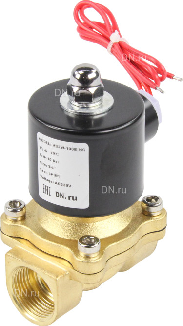 Клапан электромагнитный VS100-NT-NC-24VAC 3/4″ Ду20 Ру10 прямого действия двухходовой, корпус - латунь, присоединение - внутренняя резьба, уплотнение - NBR, нормально-закрытый, катушка - 24 В AC