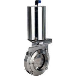 Затвор дисковый поворотный WBV3131S-2W-W-H Ду65 Ру10 под приварку, пищевая нержавеющая сталь 304, уплотнение – Silicon, с пневмоприводом PA-SA-85 с возвратными пружинами