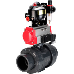 Кран шаровой BV4242E-FP-GRM-ISO Дн15 Ру10 полнопроходной, корпус - НПВХ, шар - НПВХ, уплотнение - EPDM, с пневмоприводом PA-SA-052, пневмораспределителем 4M310-08 DC24V, БКВ APL-510N EX и БПВ AFC2000