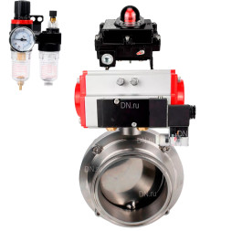 Затвор дисковый поворотный кламповый WBV3131S-2W-C-H Ду32 Ру10 корпус - пищевая нержавеющая сталь 304, уплотнение – Silicon, с пневмоприводом PA-DA-065, пневмораспределителем 4M310-08 AC220V, БКВ APL-410N EX и БПВ AFC2000