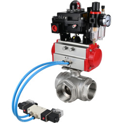 Кран шаровой BV3232P(4pc)-SP-3WL-T-ISO-H Ду50 Ру63, стандартнопроходной, четырехсоставной, нержавеющая сталь 316, PTFE, внутренняя резьба, с пневмоприводом PA-SA-083, пневмораспределителем 4V320-08 AC220V, БКВ APL-410N Ex, БПВ AFC2000