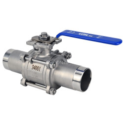 Кран шаровой BV3232P(3pc)-FP-W-ISO-H LONG Ду40 Ру40 полнопроходной, трехсоставной, корпус - нержавеющая сталь 316, уплотнение - PTFE, под приварку, с рукояткой
