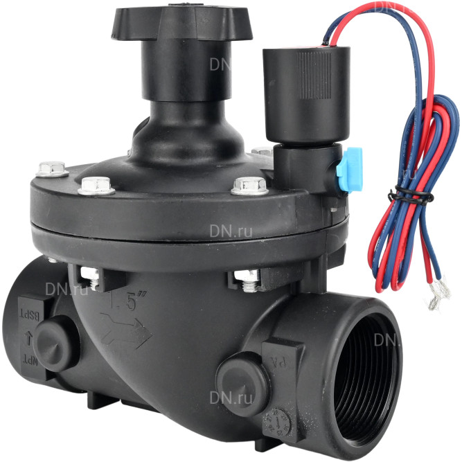 Клапан электромагнитный VS1141-NT-NC-24VDC 2″ Ду50 Ру10 соленоидный двухходовой пилотного действия, корпус - пластик PA66, уплотнение - NBR, внутренняя резьба, нормально закрытый (НЗ), катушка 24В DC