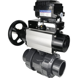 Кран шаровой BV4242E-FP-GRM-ISO Дн65 Ру10 полнопроходной, корпус - НПВХ, шар - НПВХ, уплотнение - EPDM, с пневмоприводом PA-DA-105-1 и пневмопозиционером YT-1000RSN без обратной связи