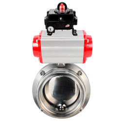 Затвор дисковый поворотный WBV3131S-2W-T-H Ду20 Ру10 резьбовой, пищевая нержавеющая сталь 304, уплотнение – Silicon, с пневмоприводом PA-SA-065 и БКВ APL-410N EX