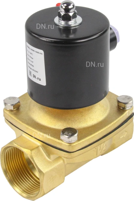 Клапан электромагнитный VS100-NT-NC-24VAC 1 1/2″ Ду40 Ру10 прямого действия двухходовой, корпус - латунь, присоединение - внутренняя резьба, уплотнение - NBR, нормально-закрытый, катушка - 24 В AC