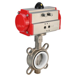 Затвор дисковый поворотный WBV3232P-2W-Fb-H Ду200 Ру16, корпус - нержавеющая сталь 316L, диск - нержавеющая сталь 316L, уплотнение - PTFE, с пневмоприводом PA-DA-140 двойного действия