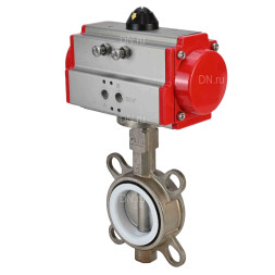 Затвор дисковый поворотный WBV3232P-2W-Fb-H Ду200 Ру16, корпус - нержавеющая сталь 316L, диск - нержавеющая сталь 316L, уплотнение - PTFE, с пневмоприводом PA-DA-140 двойного действия