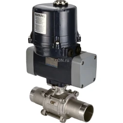 Кран шаровой BV3131P(3pc)-FP-W-ISO-H LONG Ду10 Ру63 полнопроходной, под приварку, корпус - нержавеющая сталь SS304, уплотнение - PTFE, с электроприводом четвертьоборотным QTSA-N-003EM-O0-220VAC с пружинным возвратом