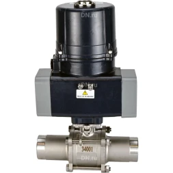 Кран шаровой BV3131P(3pc)-FP-W-ISO-H LONG Ду10 Ру63 полнопроходной, под приварку, корпус - нержавеющая сталь SS304, уплотнение - PTFE, с электроприводом четвертьоборотным QTSA-N-003EM-O0-220VAC с пружинным возвратом