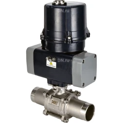 Кран шаровой BV3131P(3pc)-FP-W-ISO-H LONG Ду10 Ру63 полнопроходной, под приварку, корпус - нержавеющая сталь SS304, уплотнение - PTFE, с электроприводом четвертьоборотным QTSA-N-003EM-O0-220VAC с пружинным возвратом
