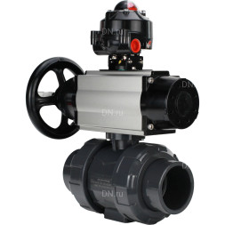 Кран шаровой BV4242E-FP-GRM-ISO Дн40 Ру10 полнопроходной, корпус - НПВХ, шар - НПВХ, уплотнение - EPDM, с пневмоприводом PA-DA-105-1, пневмораспределителем 4M310-08 AC220V и БКВ APL-510N EX