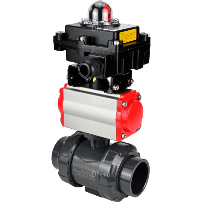 Кран шаровой BV4242E-FP-GRM-ISO Дн100 Ру10 полнопроходной, корпус - НПВХ, шар - НПВХ, уплотнение - EPDM, с пневмоприводом PA-DA-065 и БКВ APL-410N EX