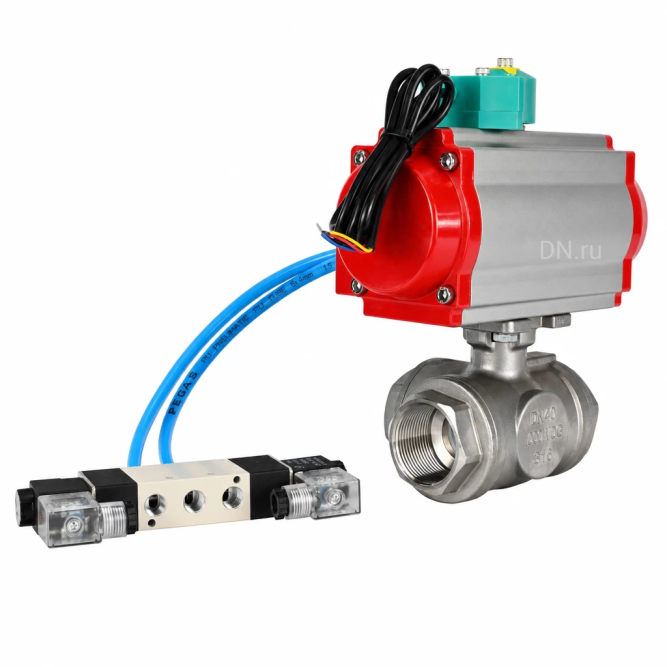 Кран шаровой BV3232P(4pc)-SP-3WL-T-ISO-H WDVF Ду65 Ру40 стандартнопроходной, 3-ходовой L-тип, внутренняя резьба, нержавеющая сталь AISI 316, с пневмоприводом PA-DA-105, пневмораспределителем 4V320-08 AC220V и магнитным переключателем ALS200D