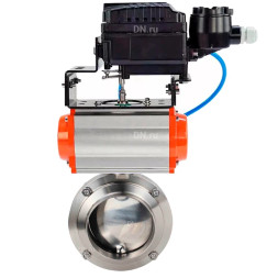 Затвор дисковый поворотный WBV3131S-2W-W-H Ду80 Ру10 под приварку, пищевая нержавеющая сталь 304, уплотнение – Silicon, с пневмоприводом PA-SA-083 и позиционером YT-1000RSN без обратной связи