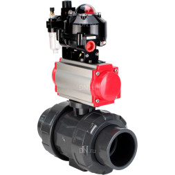 Кран шаровой BV4242E-FP-GRM-ISO Дн32 Ру10 полнопроходной, корпус - НПВХ, шар - НПВХ, уплотнение - EPDM, с пневмоприводом PA-SA-052, пневмораспределителем 4M310-08 DC24V, БКВ APL-510N EX и БПВ AFC2000