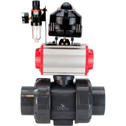 Кран шаровой BV4242E-FP-GRM-ISO Дн32 Ру10 полнопроходной, корпус - НПВХ, шар - НПВХ, уплотнение - EPDM, с пневмоприводом PA-SA-052, пневмораспределителем 4M310-08 DC24V, БКВ APL-510N EX и БПВ AFC2000